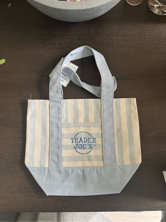 Trader Joe'S Handbags - Trader Joe's Blue and Cream Striped Canvas Tote